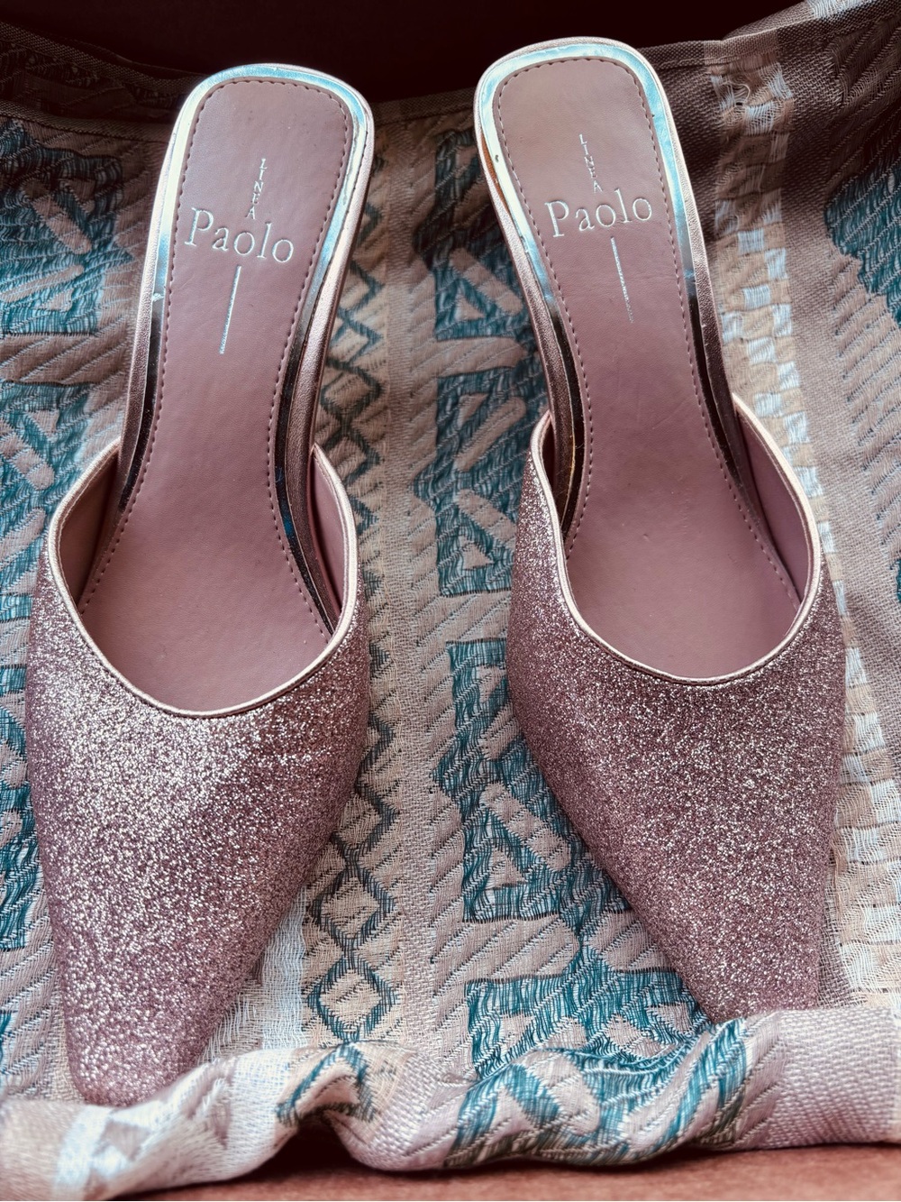 Paolo Women's Glitter Pointed Mule - Rose Gold Glitter